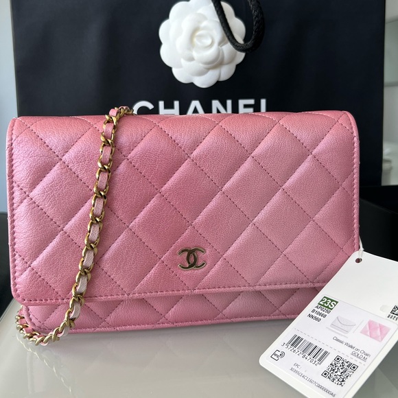 NEW UNBOXED RARE Cloudy pearly goatskin gold hardware iridescent pink - Picture 3 of 14